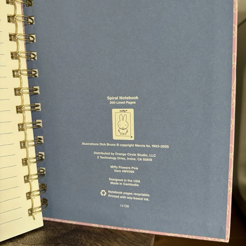 Miffy Flowers Pink Sakura Spiral Notebook 8.75